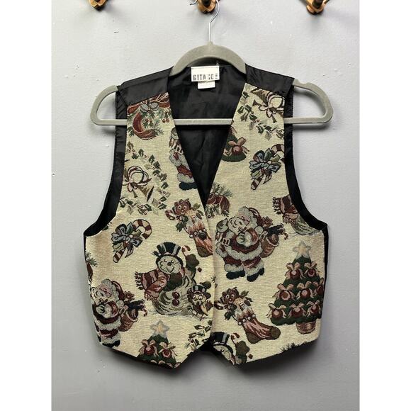 Gitano Christmas Vest Womens One Size Fits Most Santa Tapestry Button Up Metal - Picture 1 of 7
